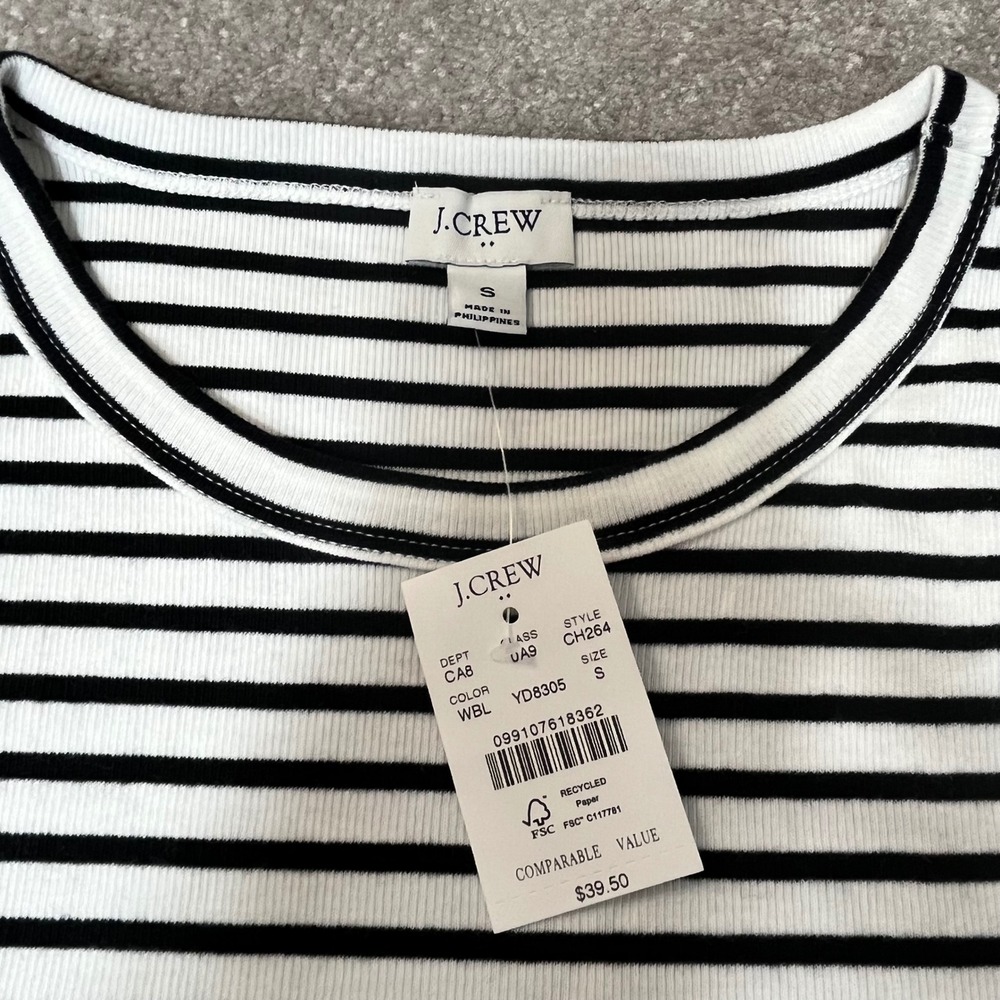 J.Crew Tank Top Womens S White Black NWT Striped Ribbed Crew Neck CH264 - Picture 5 of 7